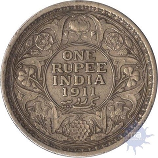 Silver One  Rupee Coin of  King George V of  Calcutta Mint of 1911.