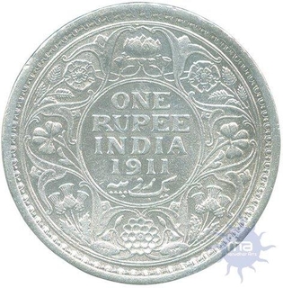 Silver One Rupee Coin  of  King George V of Calcutta Mint of 1911.