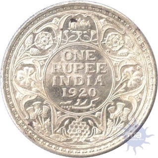 Silver One Rupee Coin of  King George V  of Calcutta Mint of 1920.