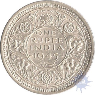 Silver One Rupee Coin of King George VI of  Bombay Mint of 1945.