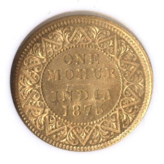 Gold Mohur Coin of Victoria Queen of Calcutta Mint of 1875.