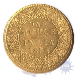 Gold Mohur Coin of  of Victoria Empress of Calcutta Mint of 1884.