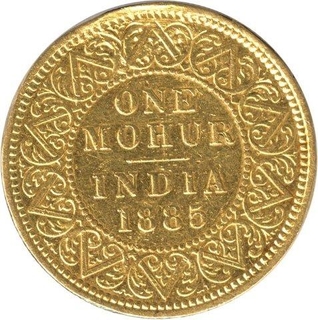 Gold Mohur Coin of Victoria Empress of Calcutta Mint of 1885.