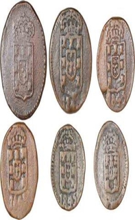 Copper Set of Six Coins of portuguese India of Goa.