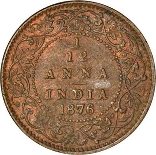 Copper One Twelfth Anna of Victoria Queen of Calcutta Mint of 1876.