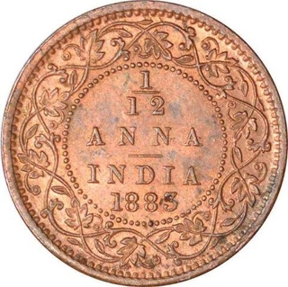 Copper One Twelfth Anna of Victoria Empress of Calcutta Mint of 1883.