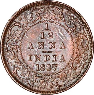 Copper One Twelfth Anna of  Victoria Empress of Calcutta Mint of 1887.