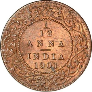 Copper One Twelfth Anna of Victoria Empress of Calcutta Mint of 1901.