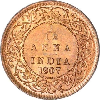 Copper One Twelfth Anna Of King Edward VII of Calcutta Mint of 1907.