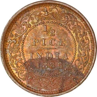 Bronze Half Pice of Victoria Empress of Calcutta Mint of 1886.