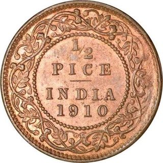 Bronze Half Pice of King Edward VII of Calcutta Mint of 1910. 