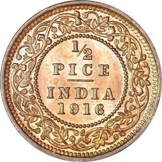 Copper Half Pice of King George V of Calcutta Mint of 1916.