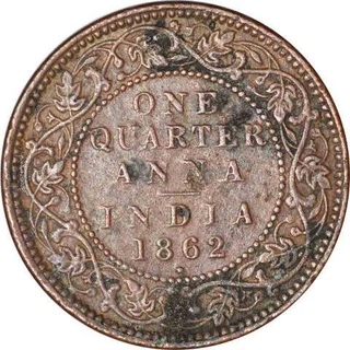 Copper One Quarter Anna of Victoria Queen of Bombay Mint of 1862.