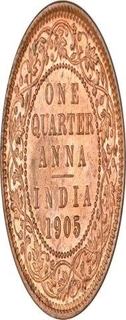 Copper One Quarter Anna of King Edward VII of Calcutta Mint of 1905.