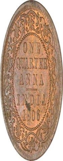 Bronze One Quarter Anna of King Edward VII of Calcutta Mint of 1906.