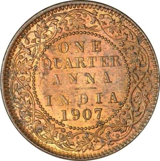 Bronze One Quarter Anna of King Edward VII of Calcutta Mint of 1907.