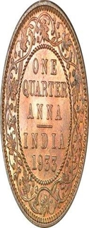 Bronze One Quarter Anna of King George V of Calcutta Mint of 1933.