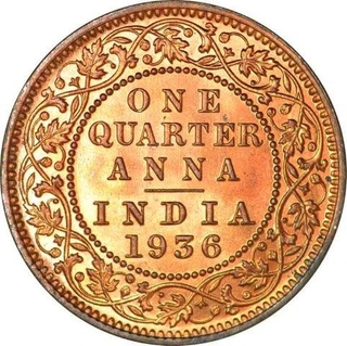 Roll of Thirty Two Copper One Quarter Anna of King George V of Calcutta Mint of 1936.