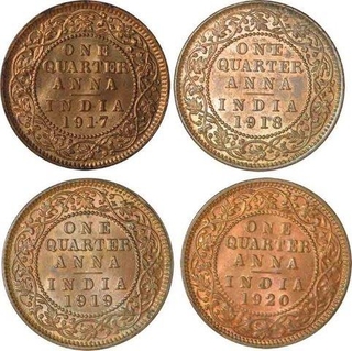 Lot of Four  One Quarter Anna of King George V of Calcutta Mint.