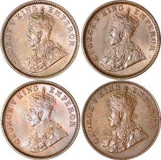 Lot of Four Copper One Quarter Anna of Calcutta And Bombay Mint.