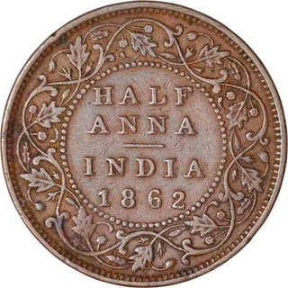 Copper Half Anna Coin of Victoria Queen of Bombay Mint of 1862.