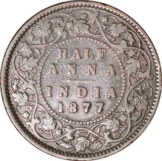 Copper Half Anna of  Victoria Empress of Calcutta Mint of 1877. 