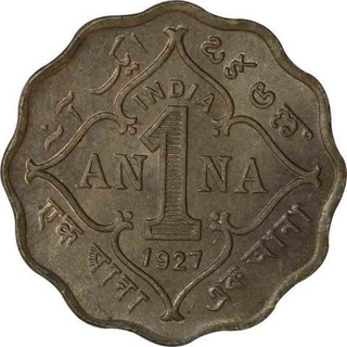 Cupro Nickel One Anna of King George V of Calcutta Mint of 1927.