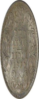 Silver Two Annas of Victoria Queen of Calcutta Mint of 1862.