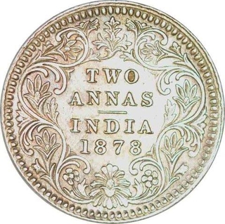 Silver 2 Annas of of Victoria Empress of Calcutta Mint of 1878.