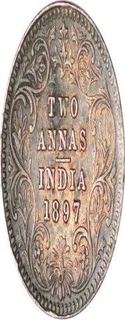 Silver Two Annas of Victoria Empress of Calcutta Mint of 1897.