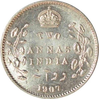 Silver Two Annas of King Edward VII of Calcutta Mint of 1907.