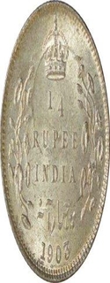 Silver Quarter Rupee of King Edward VII of Calcutta Mint of 1903. 