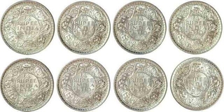 Lot of Eight Silver Quarter Rupee of Bombay Mint of 1940.