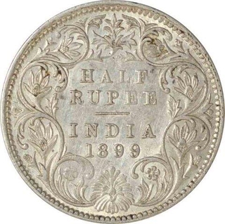 Silver Half Rupee of Victoria Empress of Bombay Mint of 1899.  