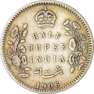 Silver Half Rupee of King Edward VII of Calcutta Mint of 1906.