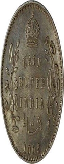 Silver Half Rupee of King Edward VII of Calcutta Mint of 1909.