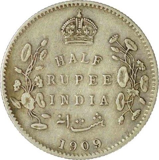 Silver Half Rupee of King Edward VII of Calcutta Mint of 1909.