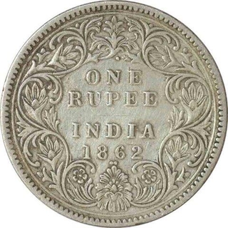 Silver Rupee of Victoria  Queen of Bombay Mint of 1862.