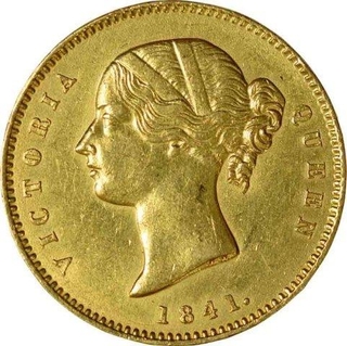 Gold One Mohur of Victoria Queen of Calcutta Mint of 1841.