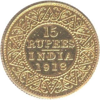 Gold Fifteen Rupees of King George v of Bombay Mint of the year 1918.