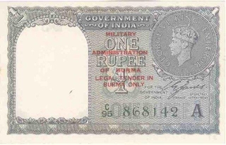 One Rupee Bank Note of King George VI Signed by C E Jones of 1940 of Burma Issue.