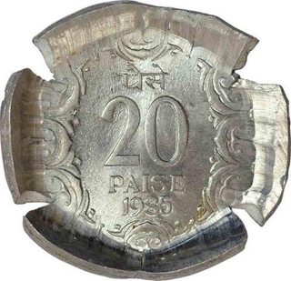 Aluminum of Twenty Paisa of Error coin of Republic India.