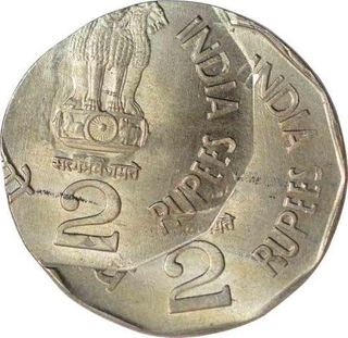 Cupro Nickel Error Two Rupee of Republic India.