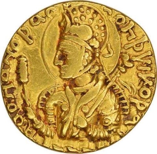 Mercury Type Gold Dinar of Kushana Dynasty of Huvishka.