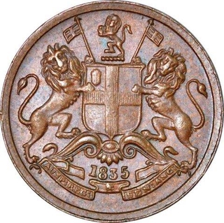 Copper One Twelfth Anna of East India Company of Madras Mint of 1835.