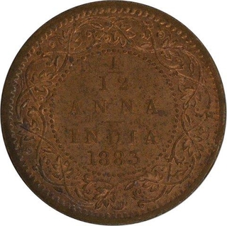 Copper One Twelfth Anna of Victoria Empress of Bombay Mint of 1883. 