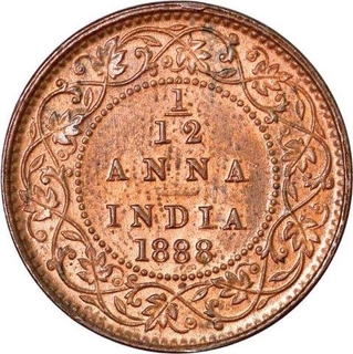 Copper One Twelfth Anna of Victoria Empress of Calcutta Mint of 1888.