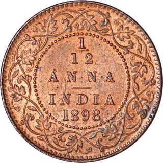 Copper One Twelfth Anna of Victoria Empress of Calcutta Mint of 1898.