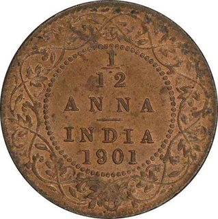 Copper One Twelfth Anna of Victoria Empress of Calcutta Mint of 1901.