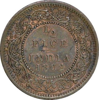 Copper Half Pice of Victoria Queen of Calcutta Mint of 1862.